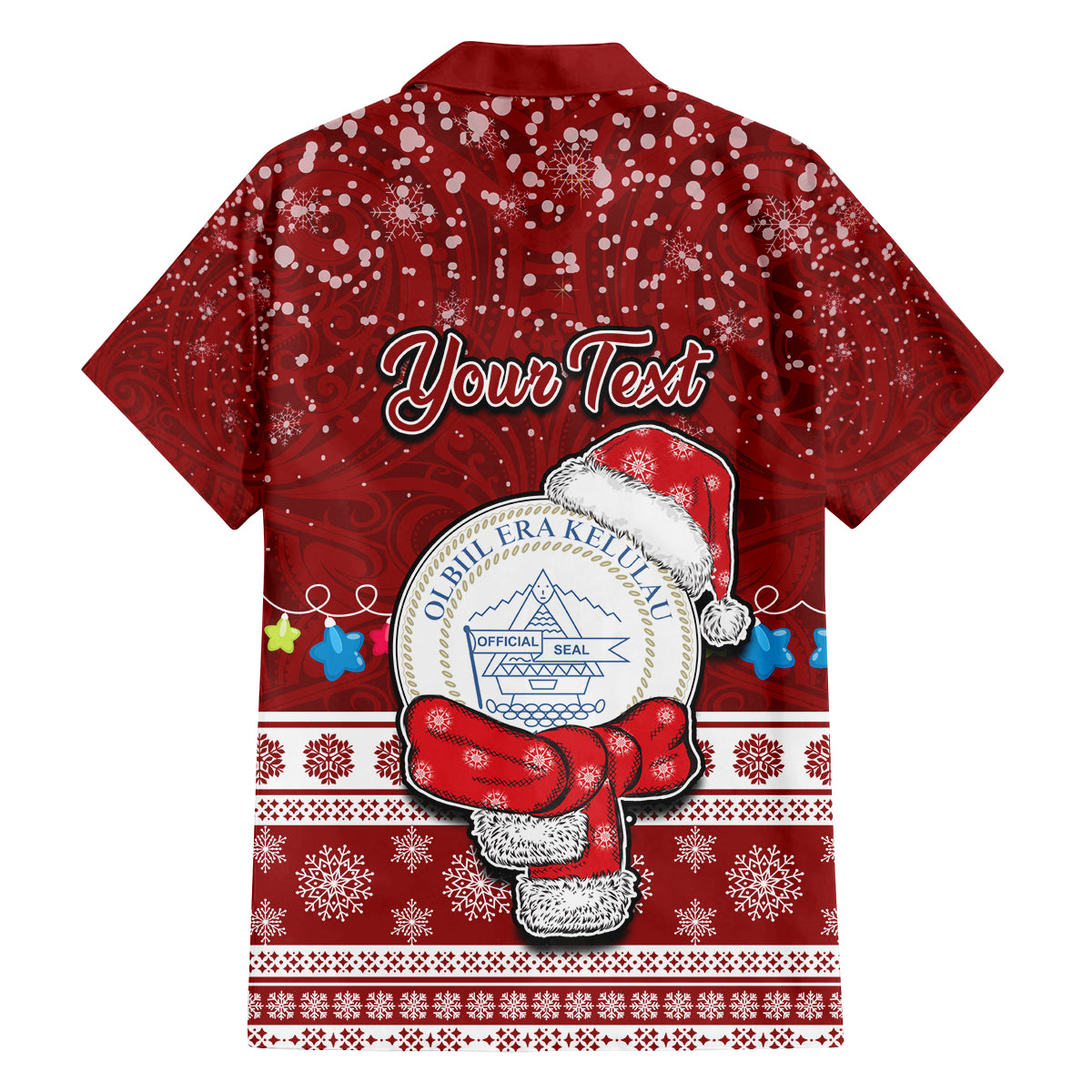 Personalised Palau Christmas Family Matching Off Shoulder Long Sleeve Dress and Hawaiian Shirt Snowman and Palau Coat of Arms Maori Tribal Xmas Style LT03 - Polynesian Pride