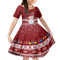 Personalised Palau Christmas Kid Short Sleeve Dress Snowman and Palau Coat of Arms Maori Tribal Xmas Style LT03 KID Red - Polynesian Pride