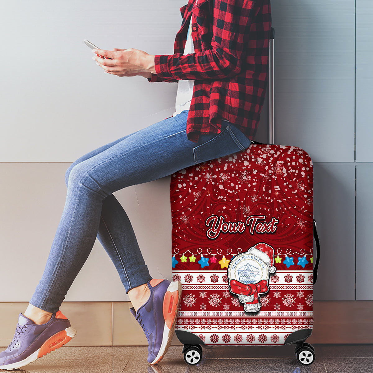 Personalised Palau Christmas Luggage Cover Snowman and Palau Coat of Arms Maori Tribal Xmas Style LT03 - Polynesian Pride