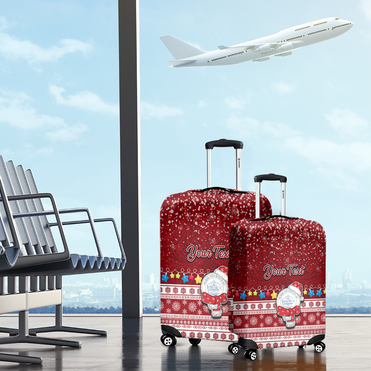 Personalised Palau Christmas Luggage Cover Snowman and Palau Coat of Arms Maori Tribal Xmas Style LT03 - Polynesian Pride