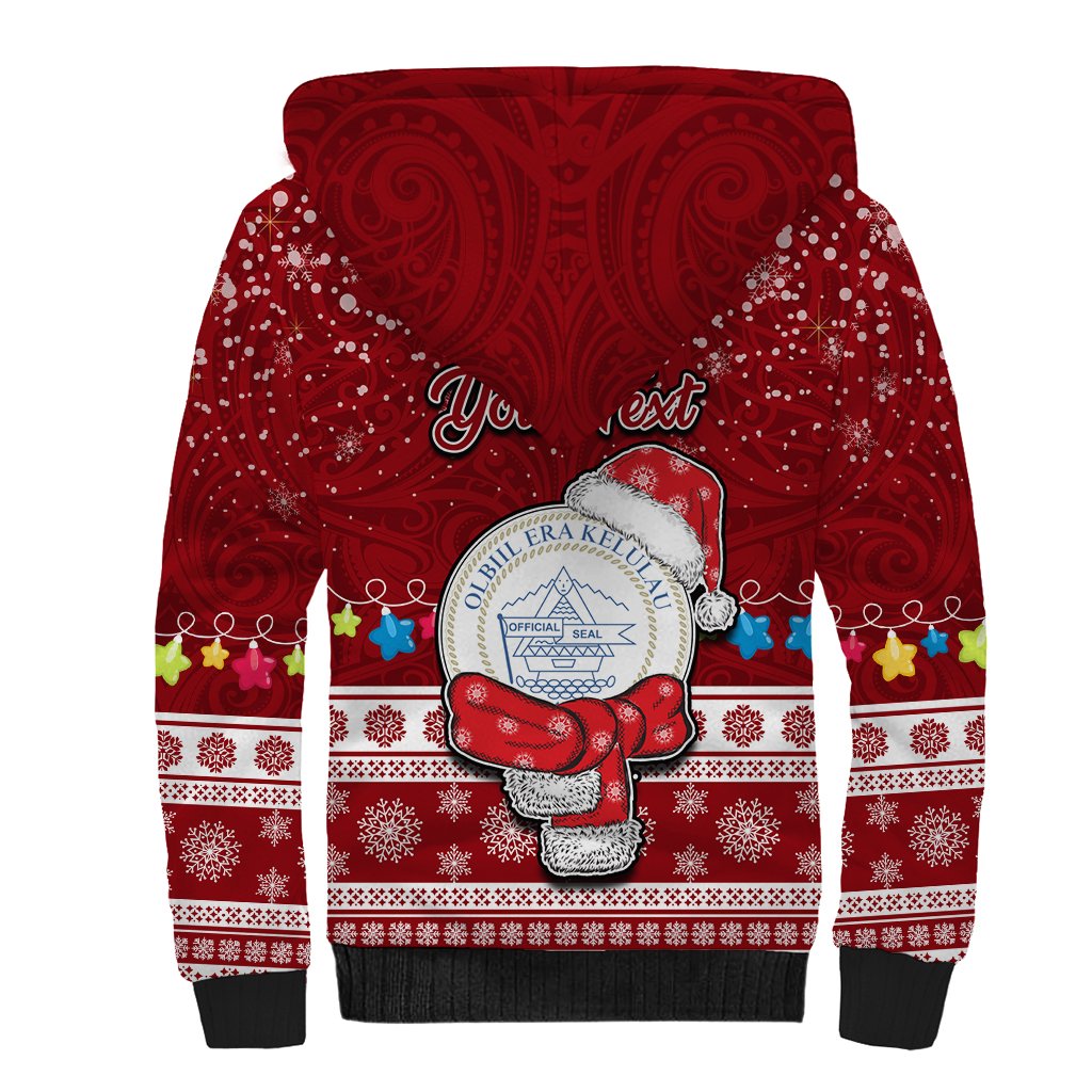 Personalised Palau Christmas Sherpa Hoodie Snowman and Palau Coat of Arms Maori Tribal Xmas Style LT03 - Polynesian Pride