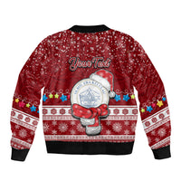 Personalised Palau Christmas Sleeve Zip Bomber Jacket Snowman and Palau Coat of Arms Maori Tribal Xmas Style LT03 - Polynesian Pride