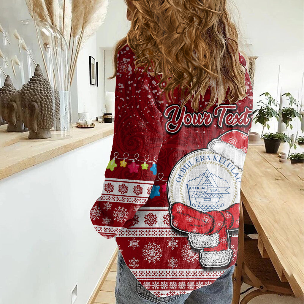 Personalised Palau Christmas Women Casual Shirt Snowman and Palau Coat of Arms Maori Tribal Xmas Style LT03 - Polynesian Pride