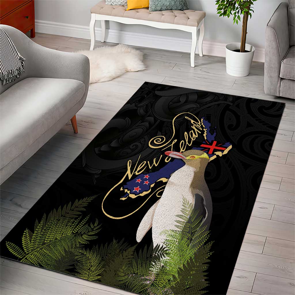 New Zealand Hoiho Area Rug Maori Art Tattoo and Silver Fern LT03 - Polynesian Pride