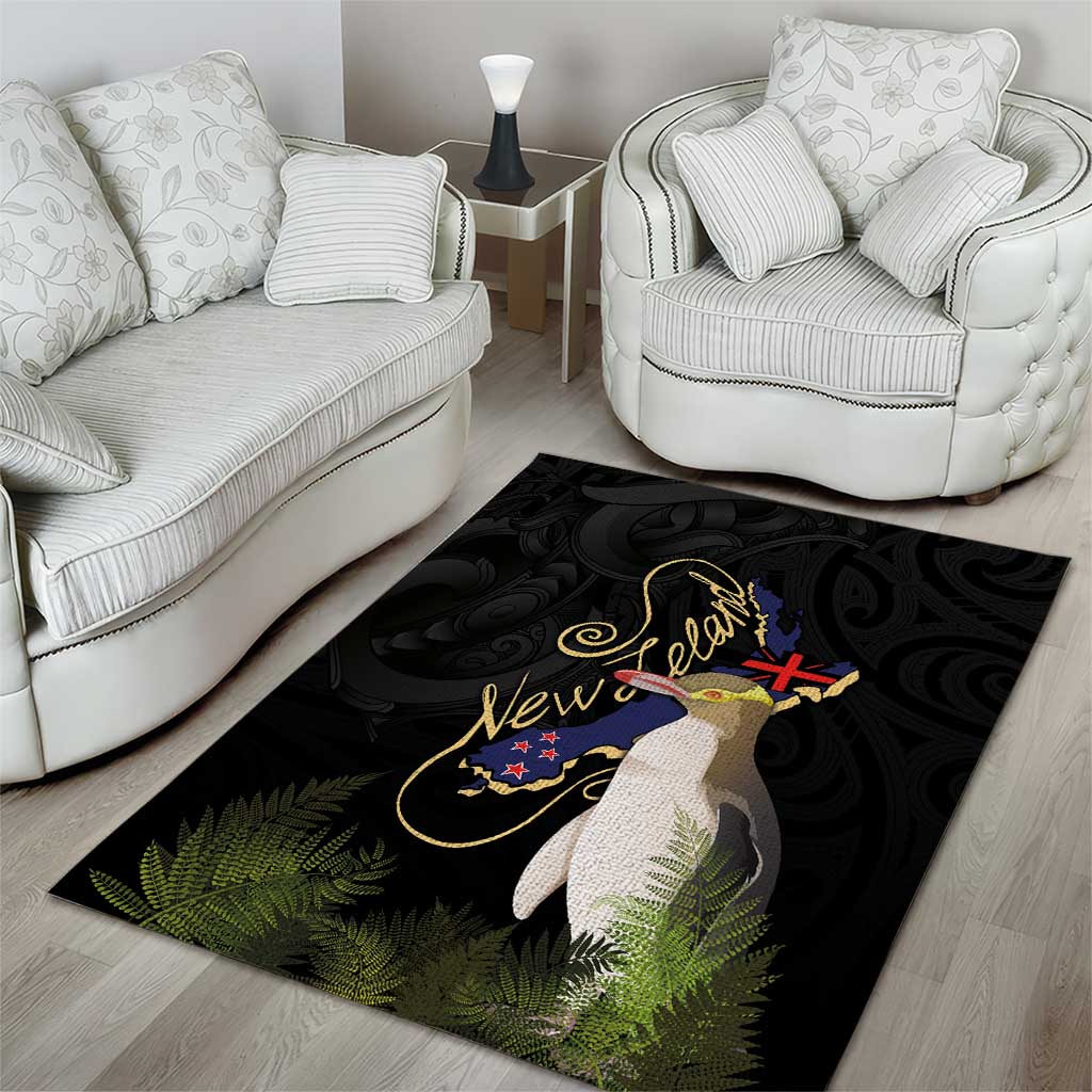 New Zealand Hoiho Area Rug Maori Art Tattoo and Silver Fern LT03 - Polynesian Pride