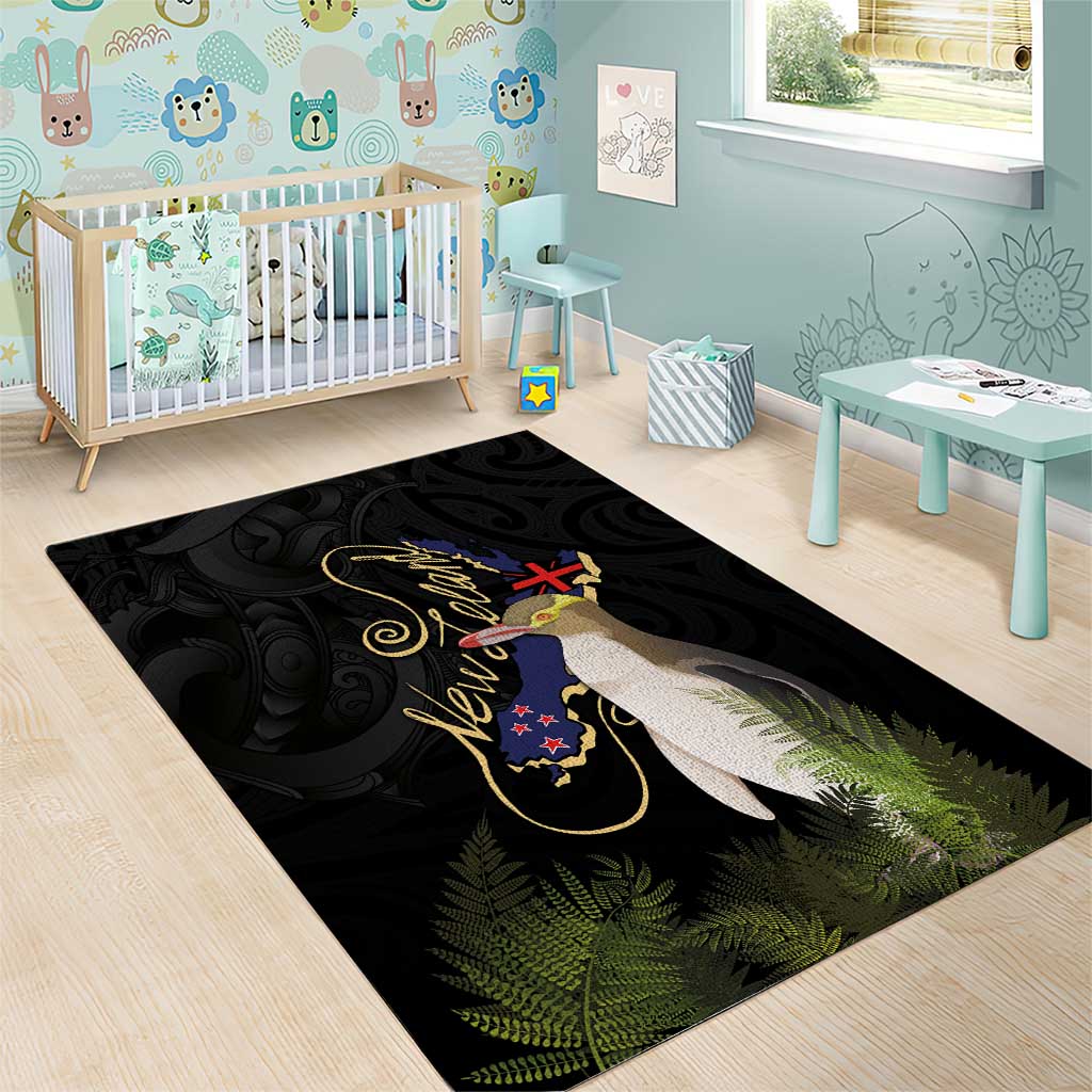 New Zealand Hoiho Area Rug Maori Art Tattoo and Silver Fern LT03 - Polynesian Pride