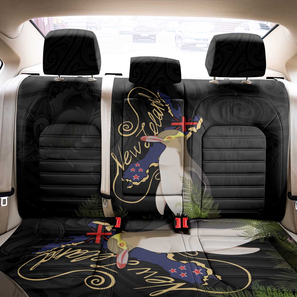 New Zealand Hoiho Back Car Seat Cover Maori Art Tattoo and Silver Fern LT03 - Polynesian Pride