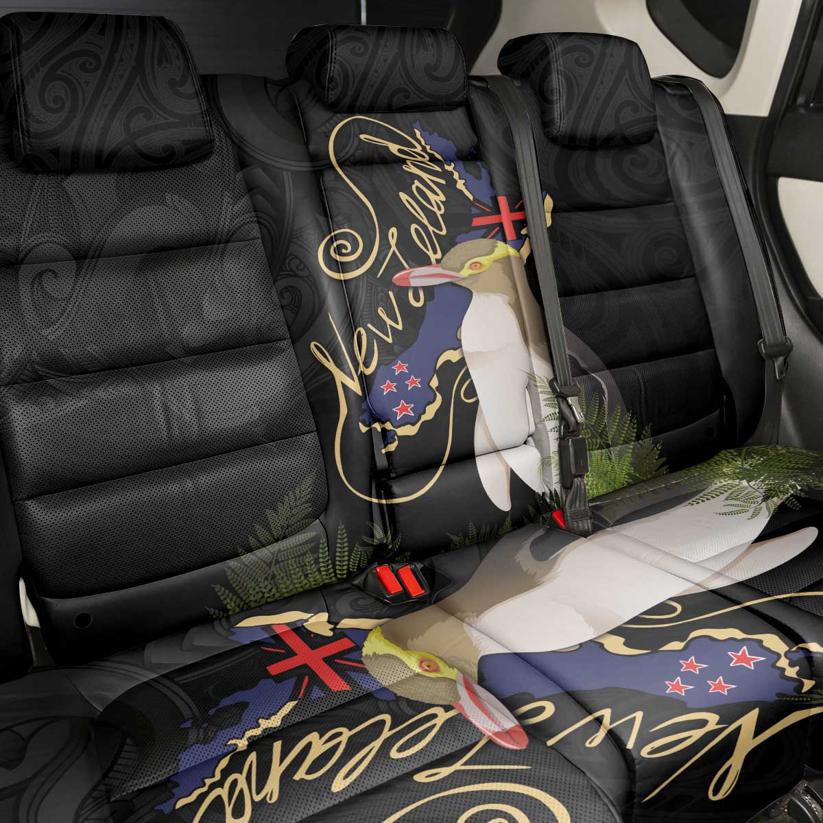 New Zealand Hoiho Back Car Seat Cover Maori Art Tattoo and Silver Fern LT03 - Polynesian Pride
