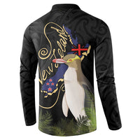 New Zealand Hoiho Button Sweatshirt Maori Art Tattoo and Silver Fern