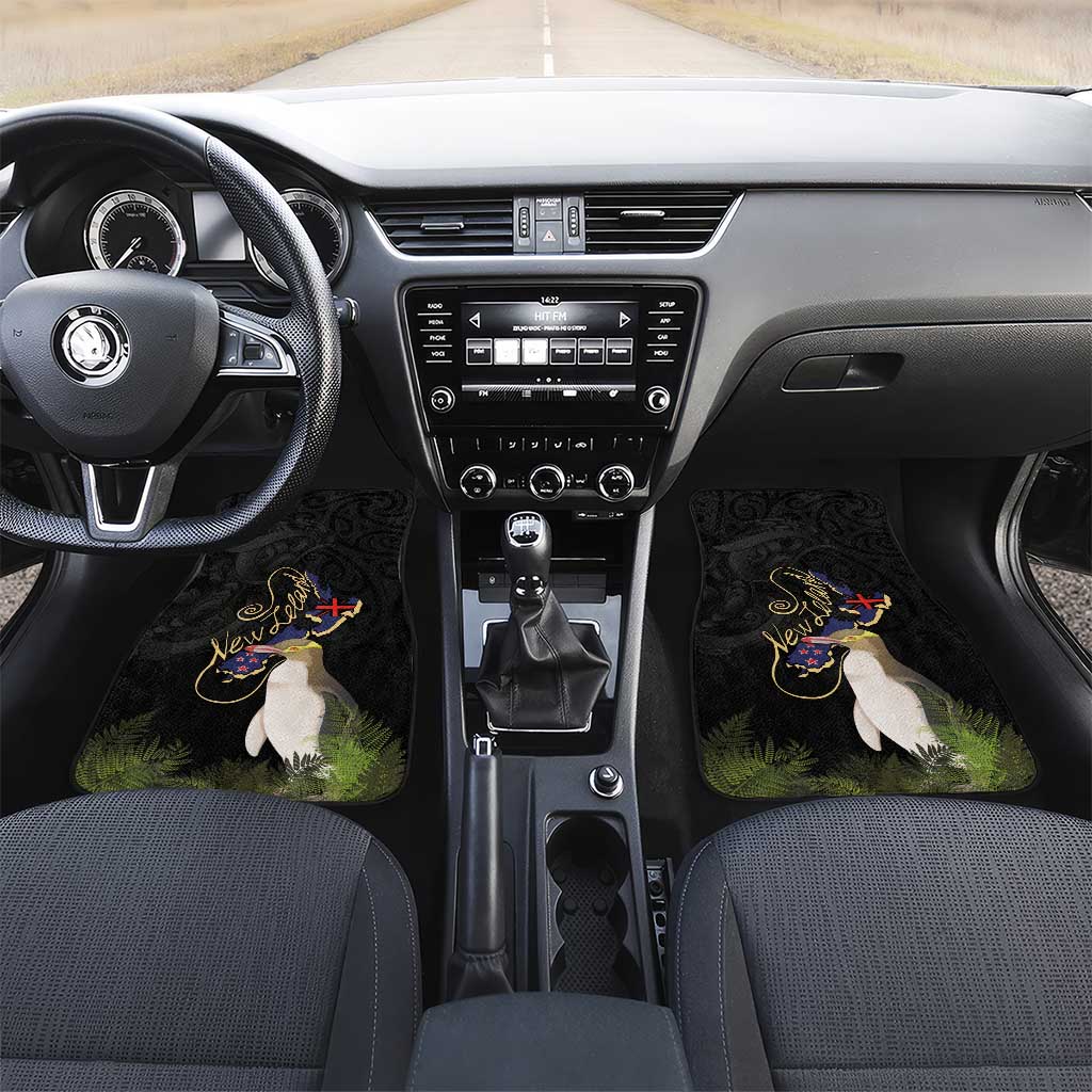 New Zealand Hoiho Car Mats Maori Art Tattoo and Silver Fern LT03 Set 2pcs - Front Black - Polynesian Pride