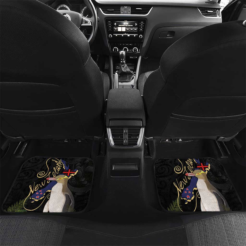 New Zealand Hoiho Car Mats Maori Art Tattoo and Silver Fern LT03 Set 2pcs - Back Black - Polynesian Pride