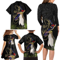 New Zealand Hoiho Family Matching Long Sleeve Bodycon Dress and Hawaiian Shirt Maori Art Tattoo and Silver Fern LT03 - Polynesian Pride