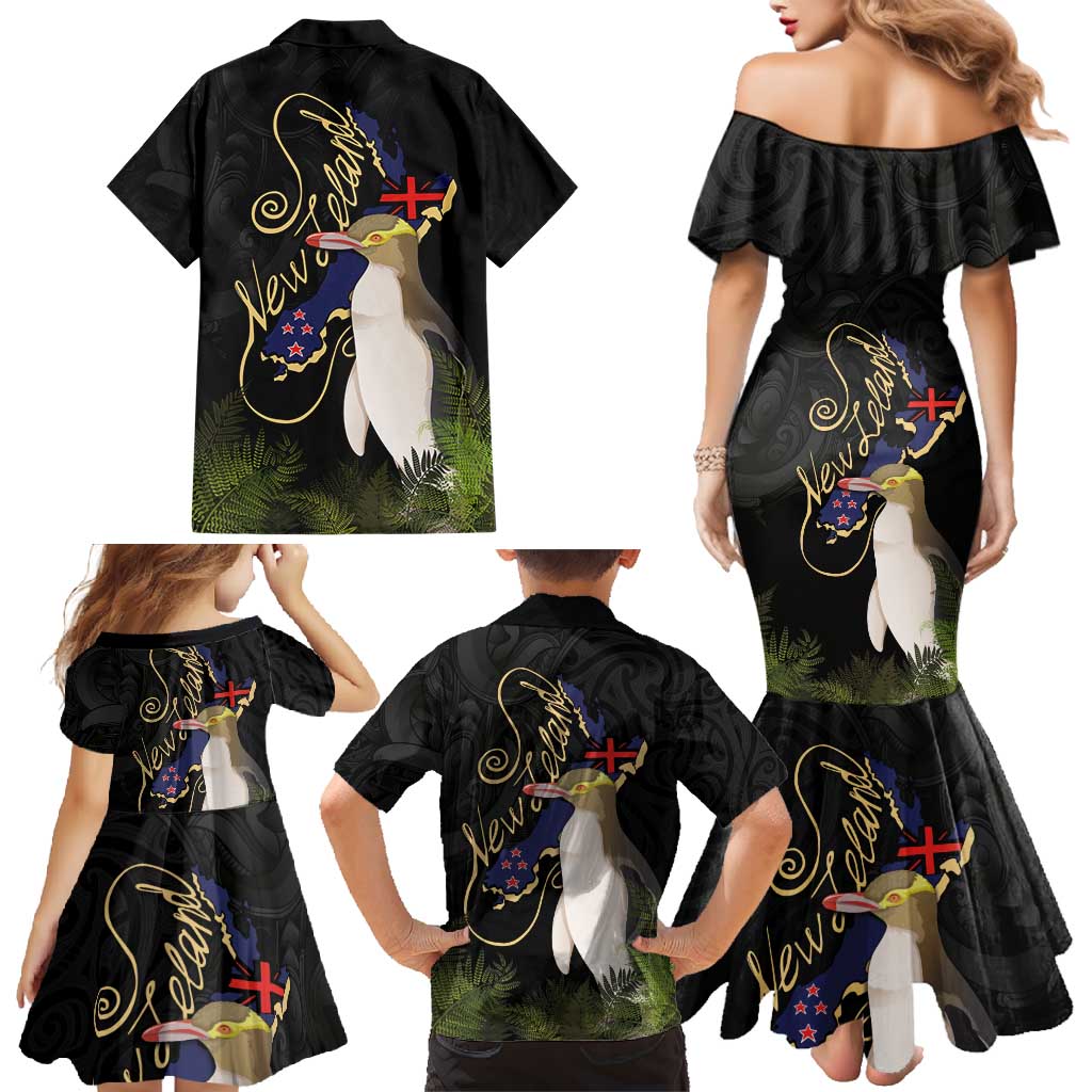 New Zealand Hoiho Family Matching Mermaid Dress and Hawaiian Shirt Maori Art Tattoo and Silver Fern LT03 - Polynesian Pride
