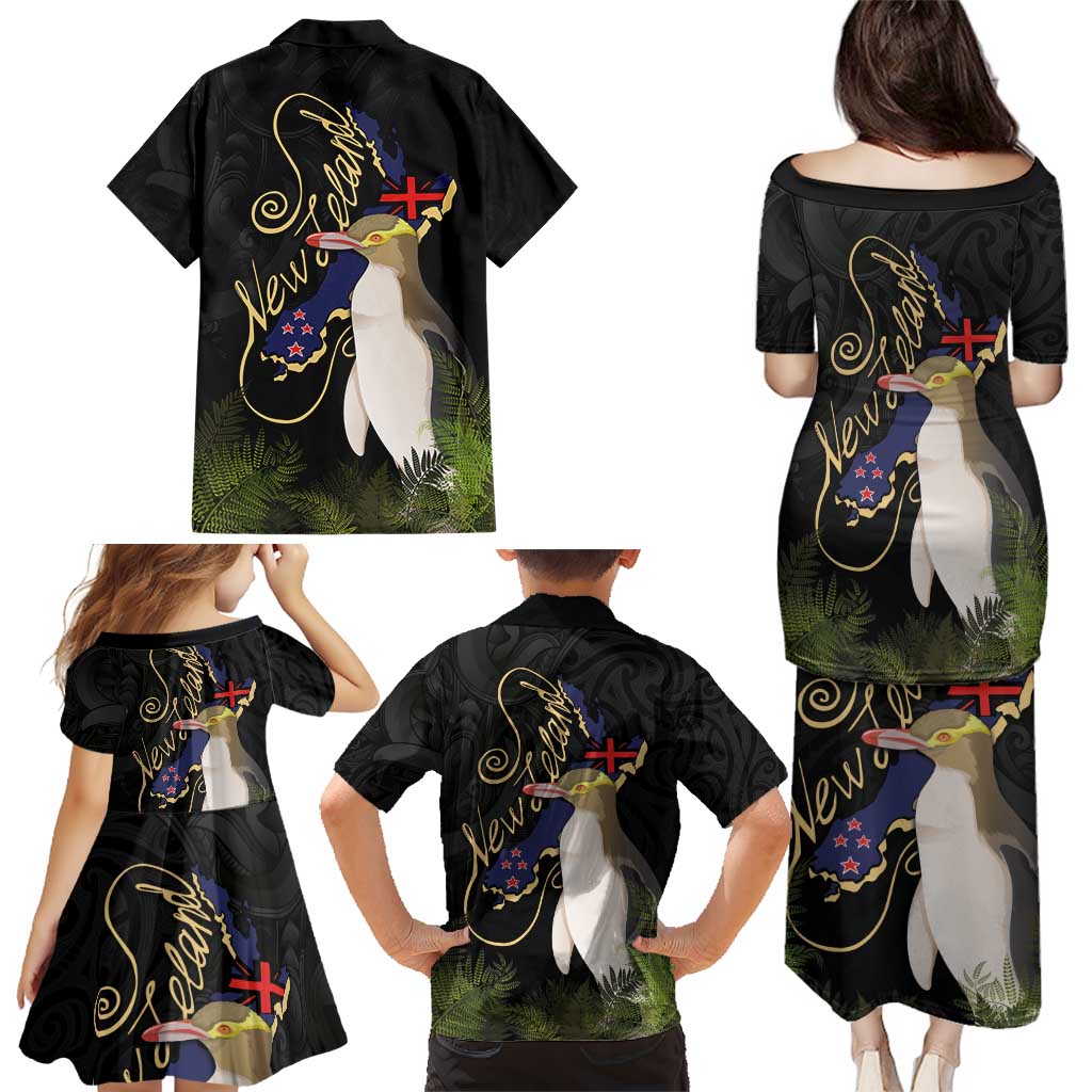 New Zealand Hoiho Family Matching Puletasi and Hawaiian Shirt Maori Art Tattoo and Silver Fern LT03 - Polynesian Pride
