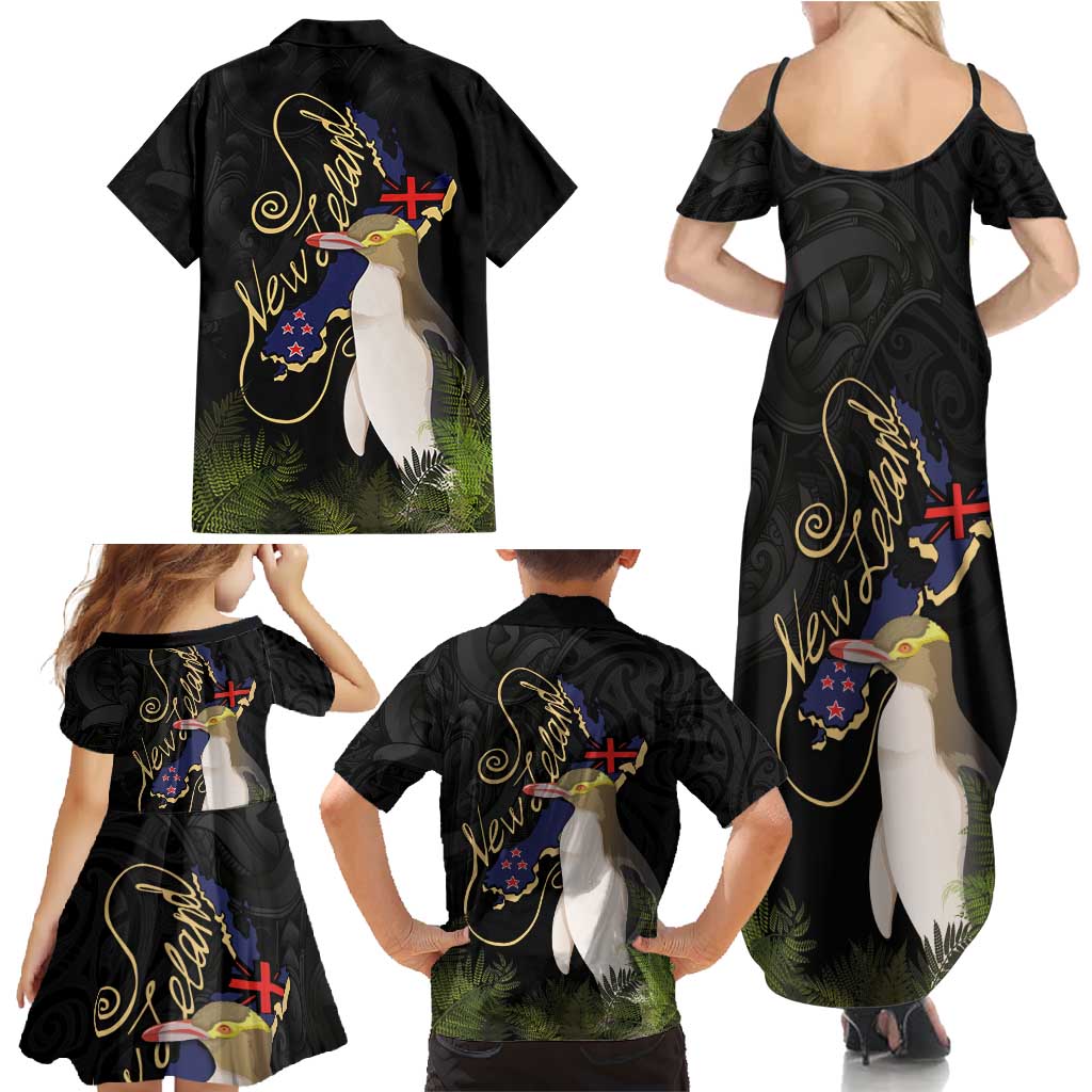 New Zealand Hoiho Family Matching Summer Maxi Dress and Hawaiian Shirt Maori Art Tattoo and Silver Fern LT03 - Polynesian Pride