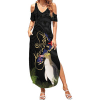 New Zealand Hoiho Family Matching Summer Maxi Dress and Hawaiian Shirt Maori Art Tattoo and Silver Fern LT03 Mom's Dress Black - Polynesian Pride