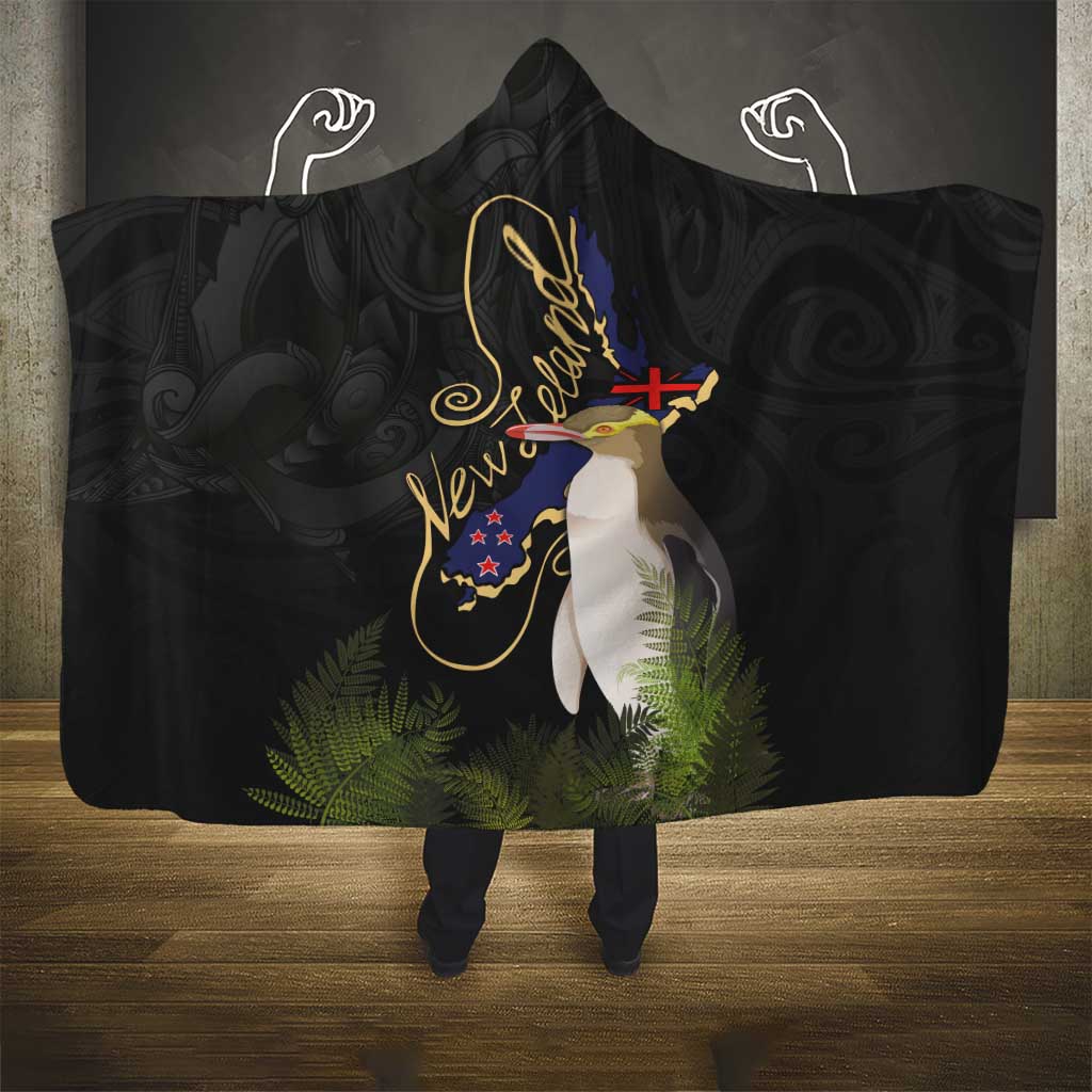 New Zealand Hoiho Hooded Blanket Maori Art Tattoo and Silver Fern LT03 - Polynesian Pride