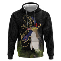 New Zealand Hoiho Hoodie Maori Art Tattoo and Silver Fern LT03 Pullover Hoodie Black - Polynesian Pride