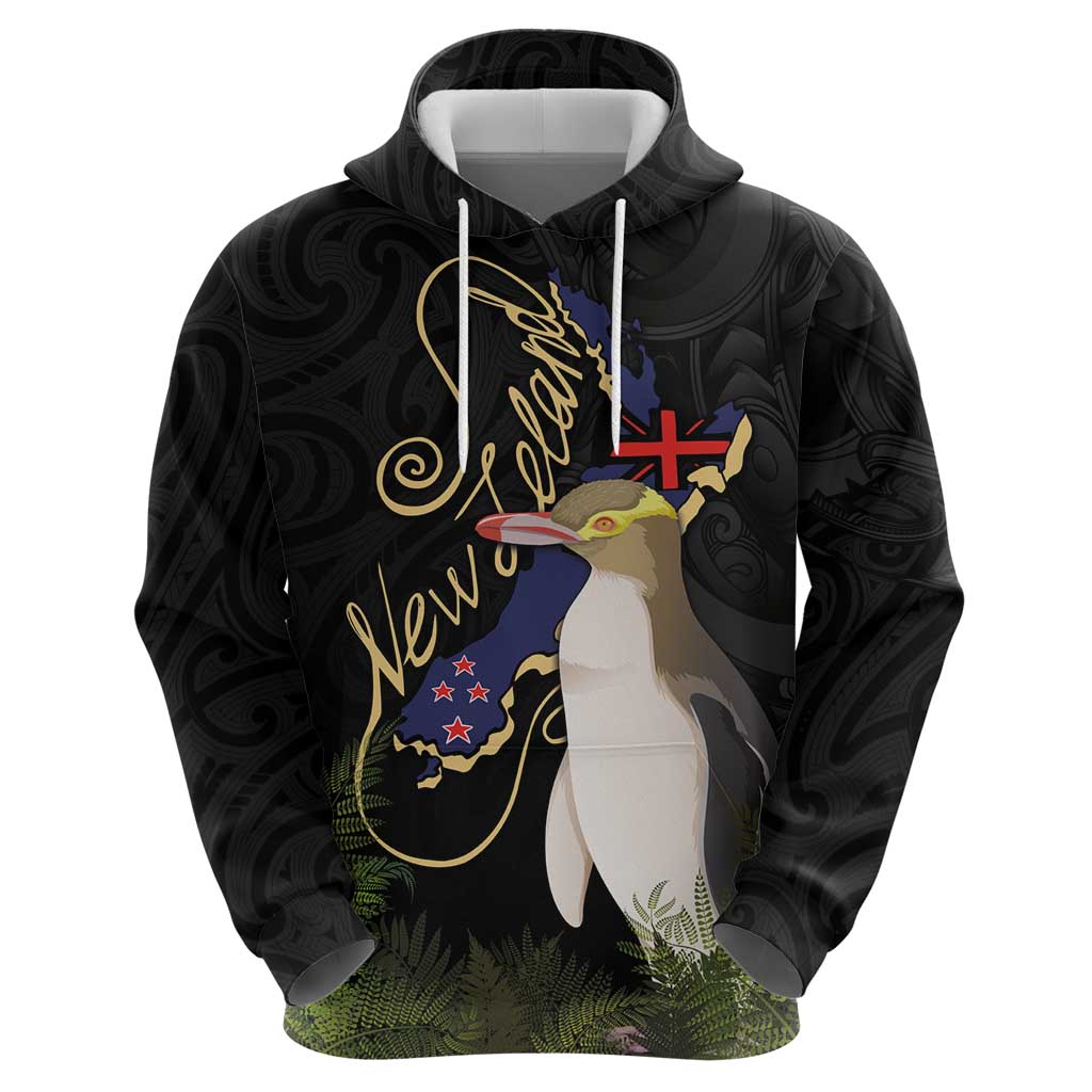 New Zealand Hoiho Hoodie Maori Art Tattoo and Silver Fern LT03 - Polynesian Pride