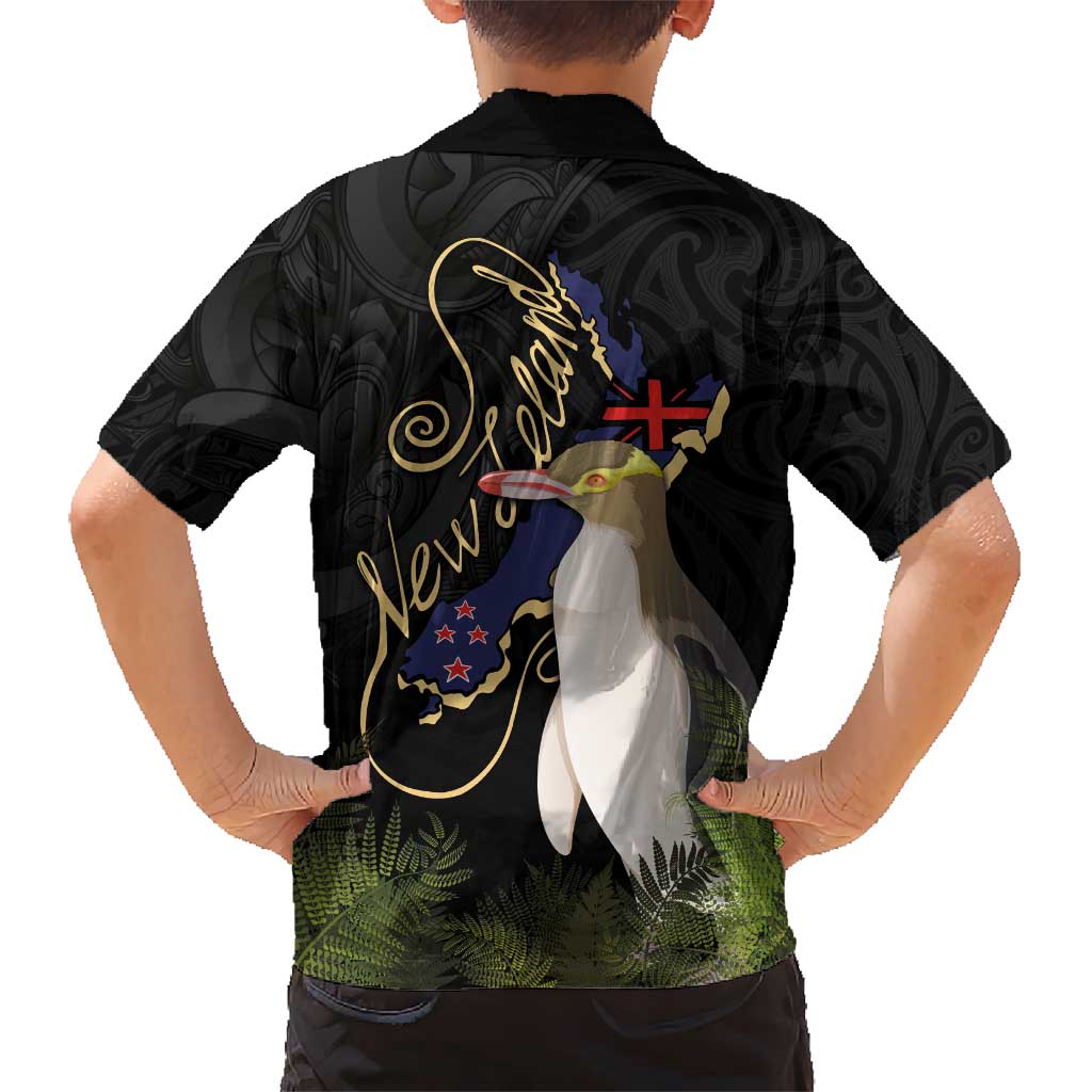 New Zealand Hoiho Kid Hawaiian Shirt Maori Art Tattoo and Silver Fern LT03 - Polynesian Pride