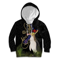 New Zealand Hoiho Kid Hoodie Maori Art Tattoo and Silver Fern LT03 Hoodie Black - Polynesian Pride