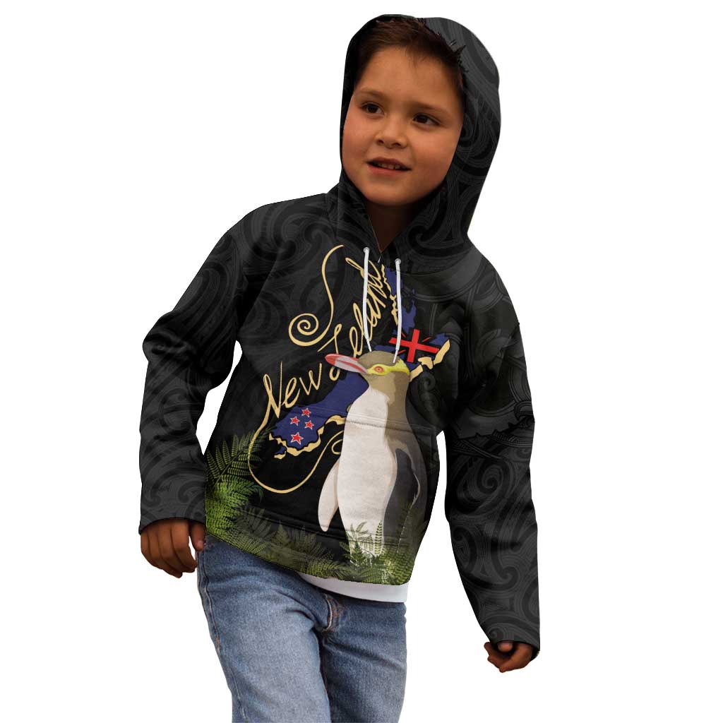 New Zealand Hoiho Kid Hoodie Maori Art Tattoo and Silver Fern LT03 - Polynesian Pride