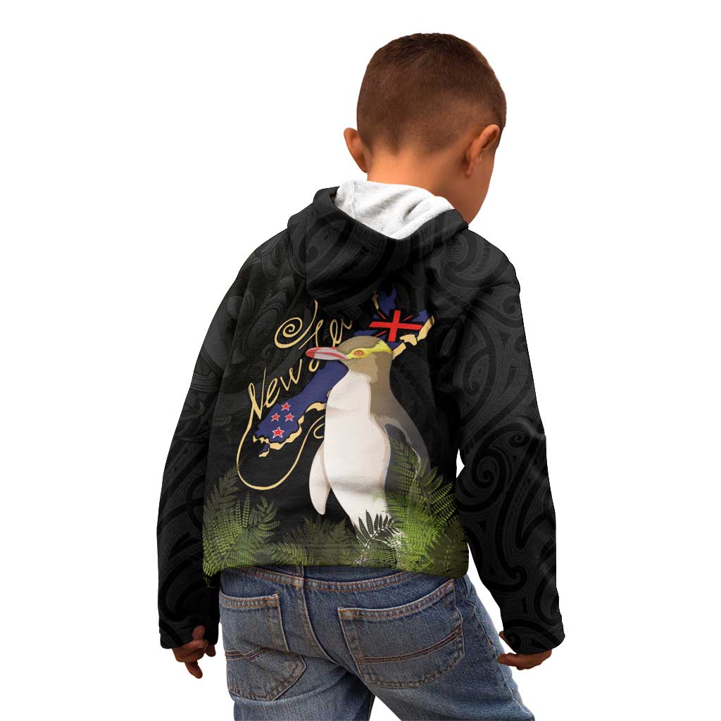 New Zealand Hoiho Kid Hoodie Maori Art Tattoo and Silver Fern LT03 - Polynesian Pride