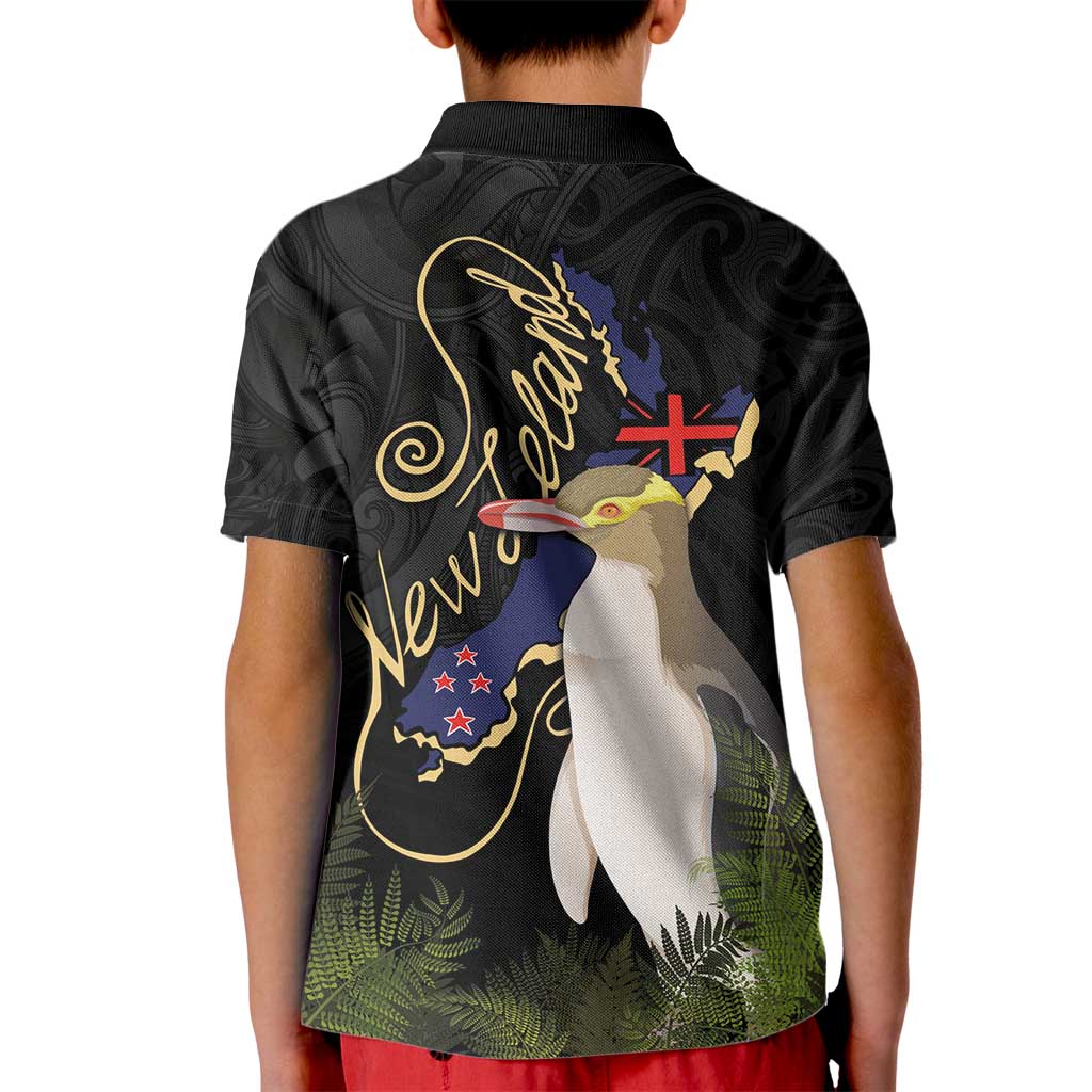 New Zealand Hoiho Kid Polo Shirt Maori Art Tattoo and Silver Fern LT03 - Polynesian Pride