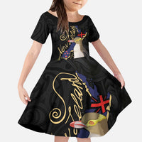 New Zealand Hoiho Kid Short Sleeve Dress Maori Art Tattoo and Silver Fern LT03 KID Black - Polynesian Pride