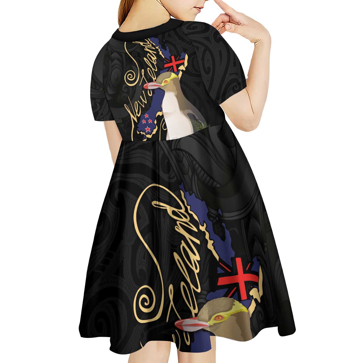 New Zealand Hoiho Kid Short Sleeve Dress Maori Art Tattoo and Silver Fern LT03 - Polynesian Pride