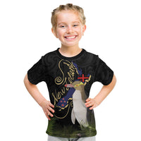 New Zealand Hoiho Kid T Shirt Maori Art Tattoo and Silver Fern LT03 Black - Polynesian Pride