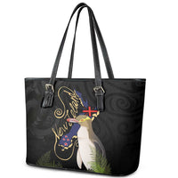 New Zealand Hoiho Leather Tote Bag Maori Art Tattoo and Silver Fern LT03 - Polynesian Pride