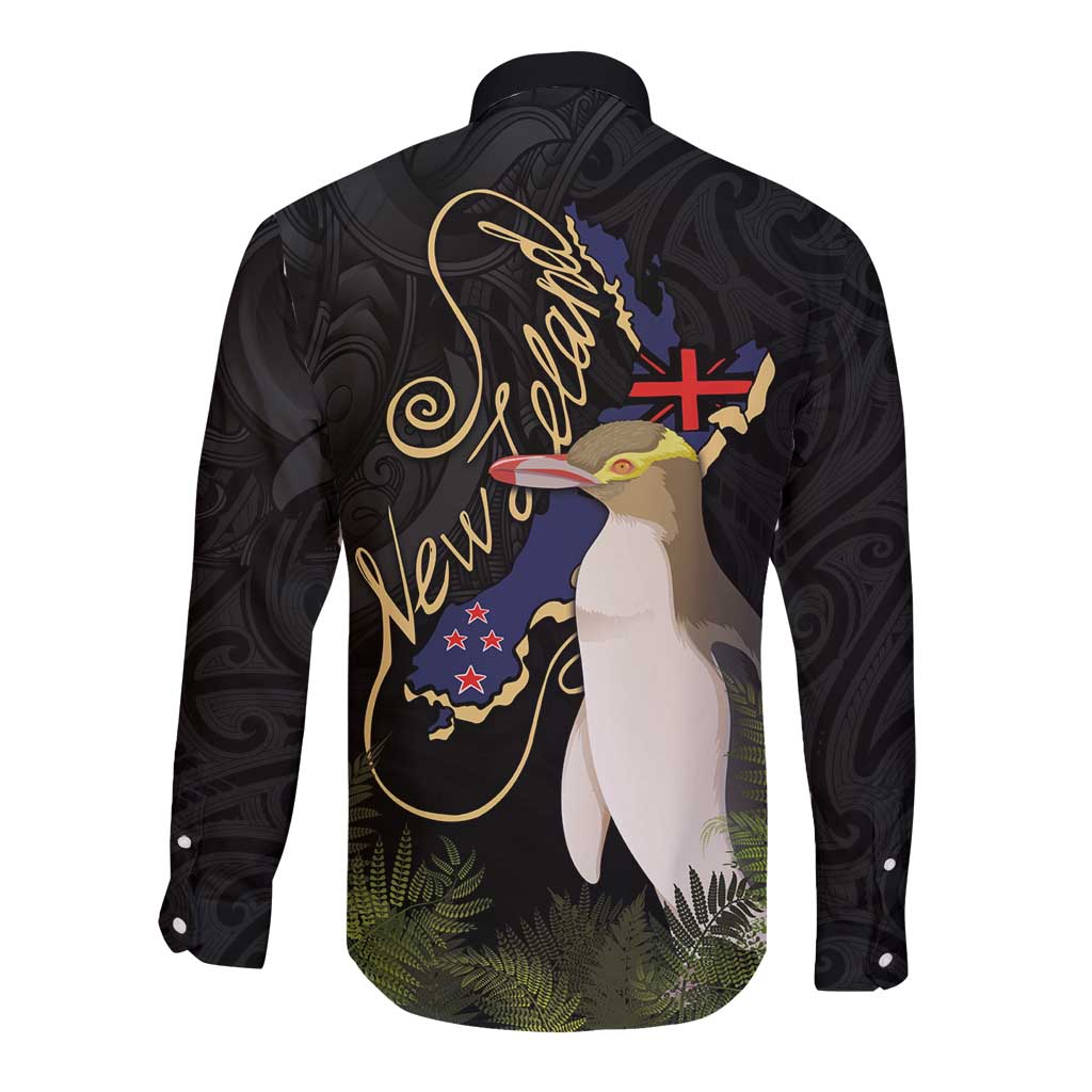 New Zealand Hoiho Long Sleeve Button Shirt Maori Art Tattoo and Silver Fern LT03 - Polynesian Pride