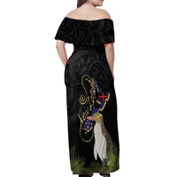 New Zealand Hoiho Off Shoulder Maxi Dress Maori Art Tattoo and Silver Fern LT03 - Polynesian Pride