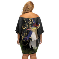 New Zealand Hoiho Off Shoulder Short Dress Maori Art Tattoo and Silver Fern LT03 - Polynesian Pride