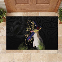 New Zealand Hoiho Rubber Doormat Maori Art Tattoo and Silver Fern LT03 Black - Polynesian Pride