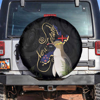 New Zealand Hoiho Spare Tire Cover Maori Art Tattoo and Silver Fern LT03 Black - Polynesian Pride