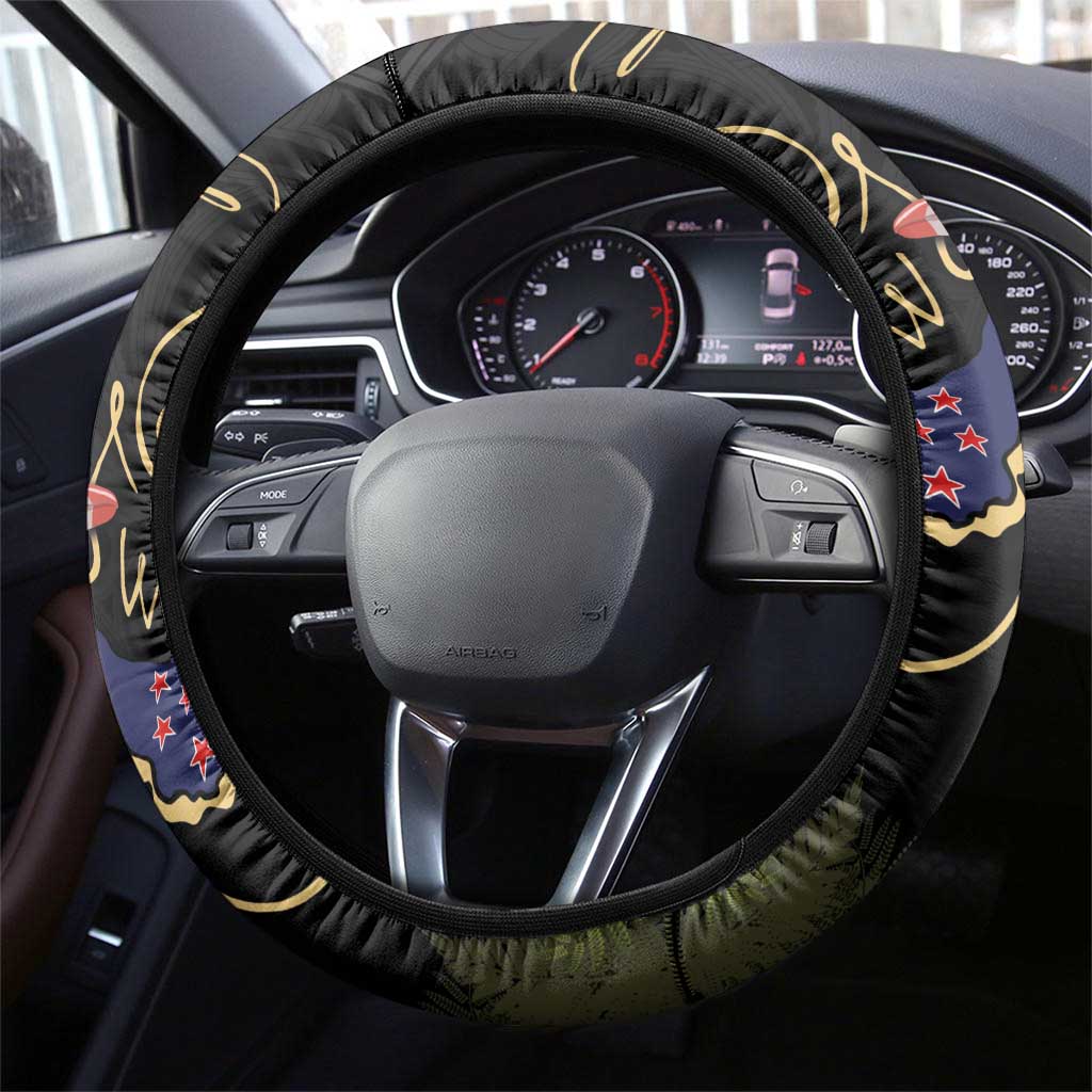 New Zealand Hoiho Steering Wheel Cover Maori Art Tattoo and Silver Fern LT03 - Polynesian Pride
