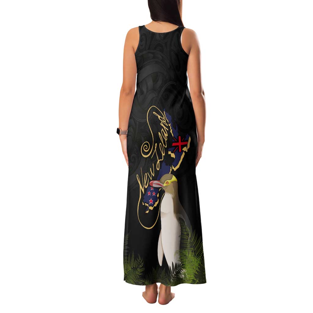 New Zealand Hoiho Tank Maxi Dress Maori Art Tattoo and Silver Fern LT03 - Polynesian Pride