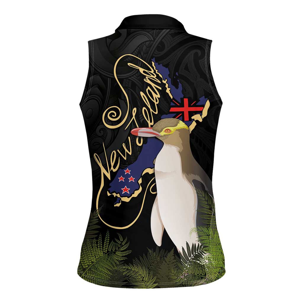 New Zealand Hoiho Women Sleeveless Polo Shirt Maori Art Tattoo and Silver Fern LT03 - Polynesian Pride