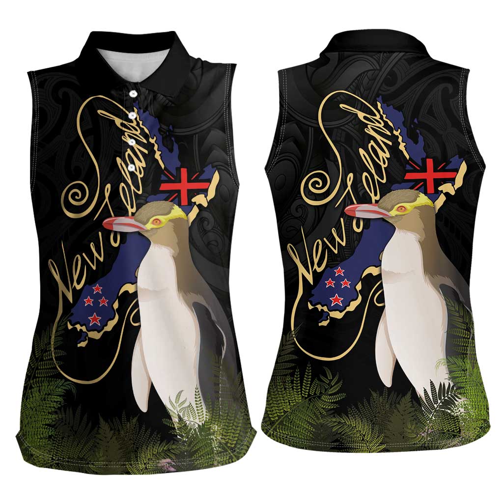 New Zealand Hoiho Women Sleeveless Polo Shirt Maori Art Tattoo and Silver Fern LT03 - Polynesian Pride
