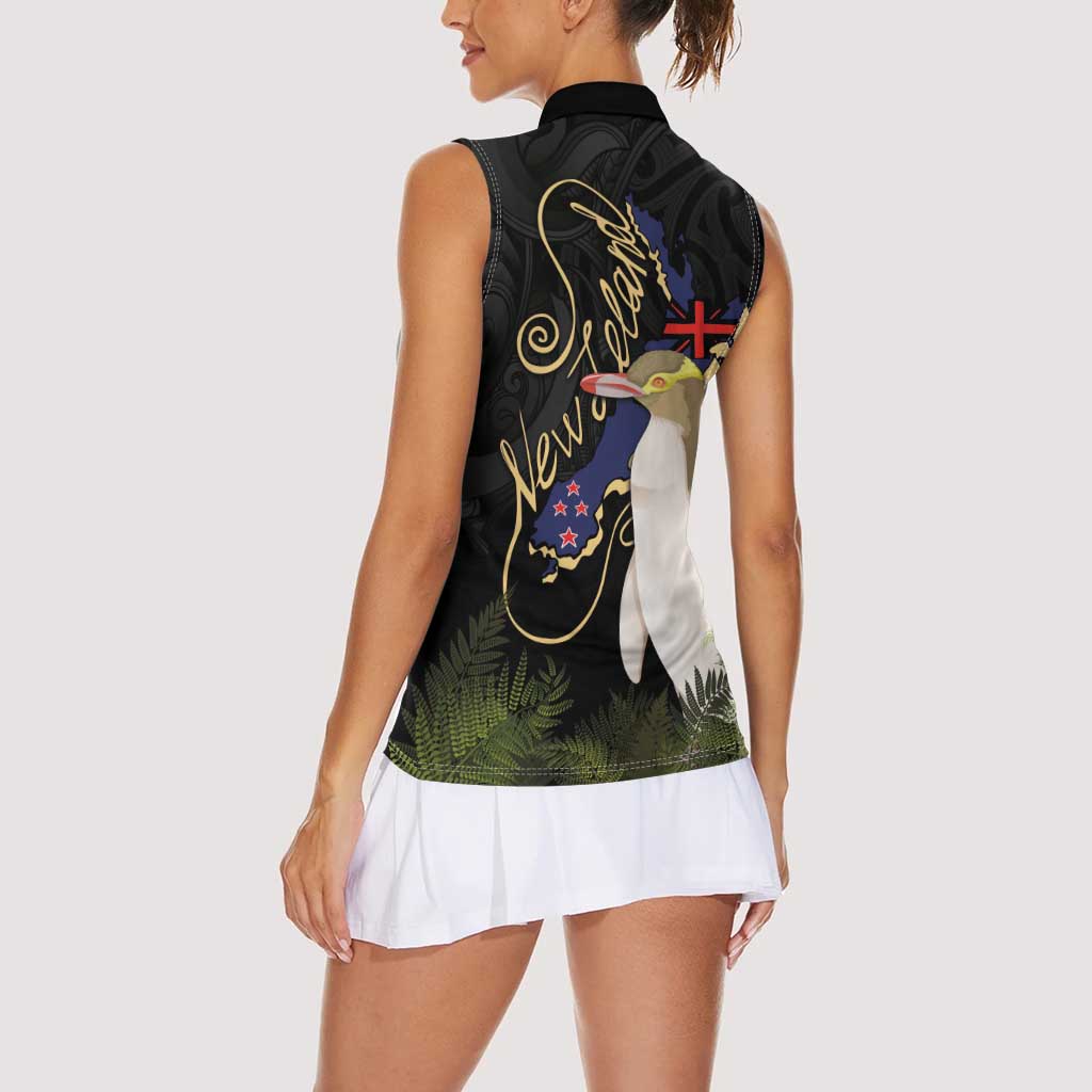 New Zealand Hoiho Women Sleeveless Polo Shirt Maori Art Tattoo and Silver Fern LT03 - Polynesian Pride