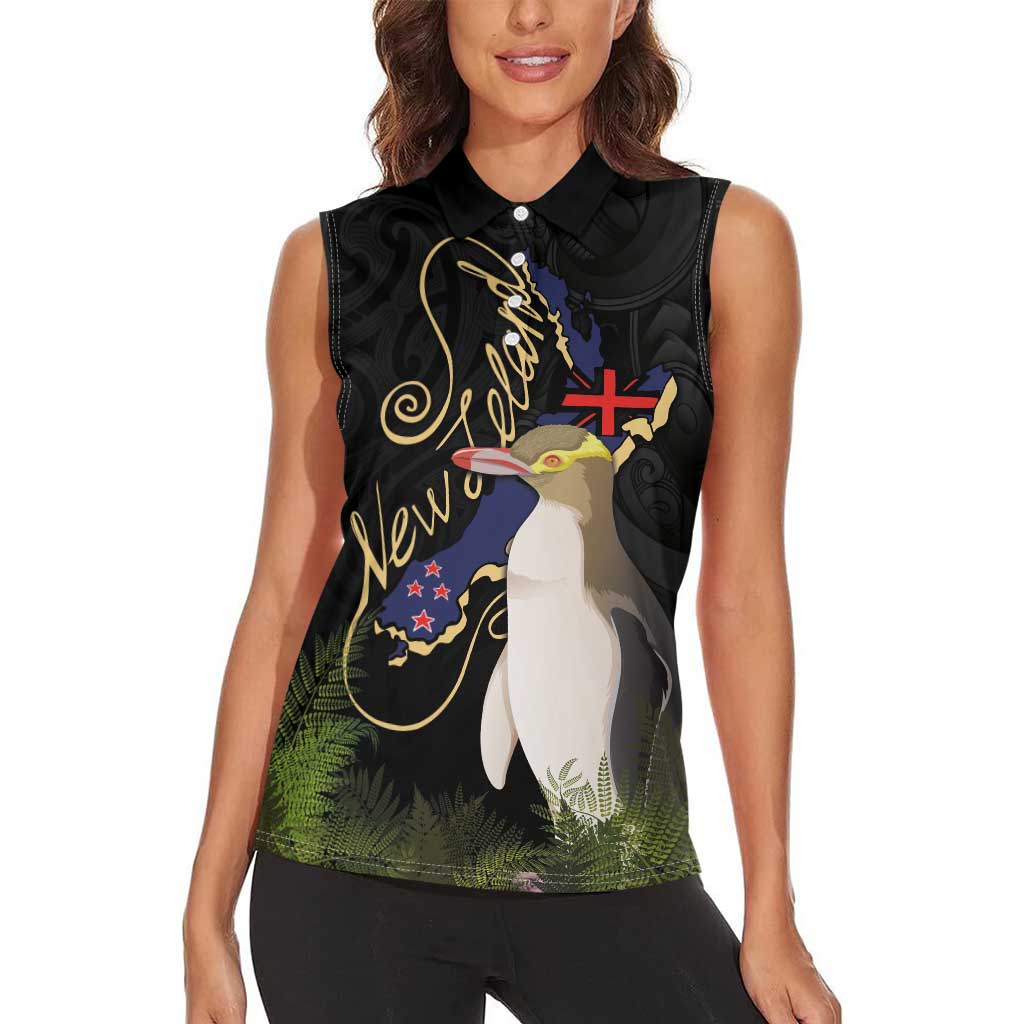 New Zealand Hoiho Women Sleeveless Polo Shirt Maori Art Tattoo and Silver Fern LT03 - Polynesian Pride