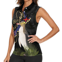 New Zealand Hoiho Women Sleeveless Polo Shirt Maori Art Tattoo and Silver Fern LT03 - Polynesian Pride