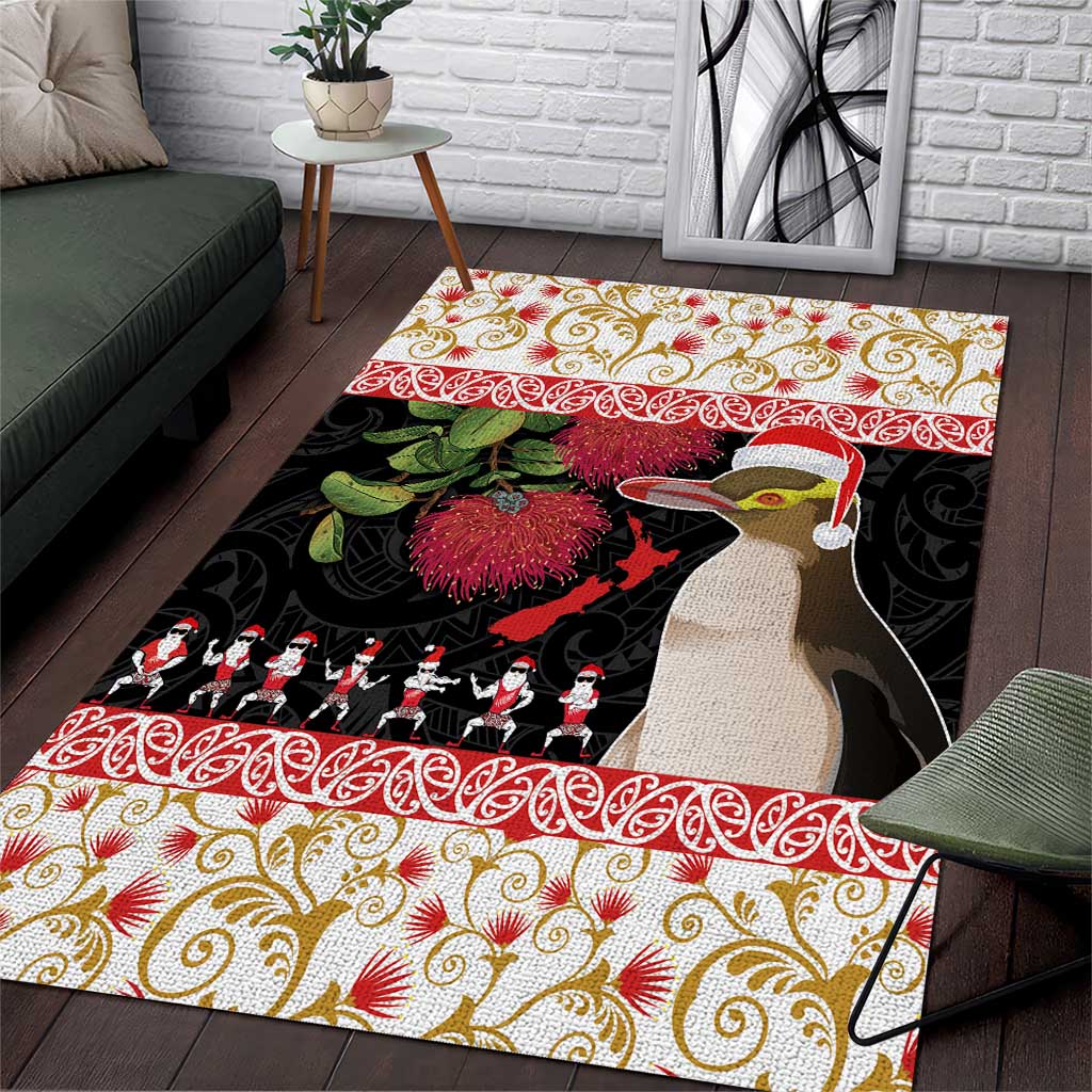 New Zealand Merry Christmas Area Rug Hoiho Xmas - Haka Dance and Pohutukawa LT03 White - Polynesian Pride
