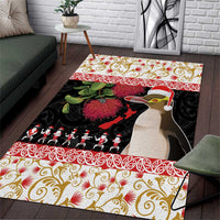 New Zealand Merry Christmas Area Rug Hoiho Xmas - Haka Dance and Pohutukawa LT03 White - Polynesian Pride