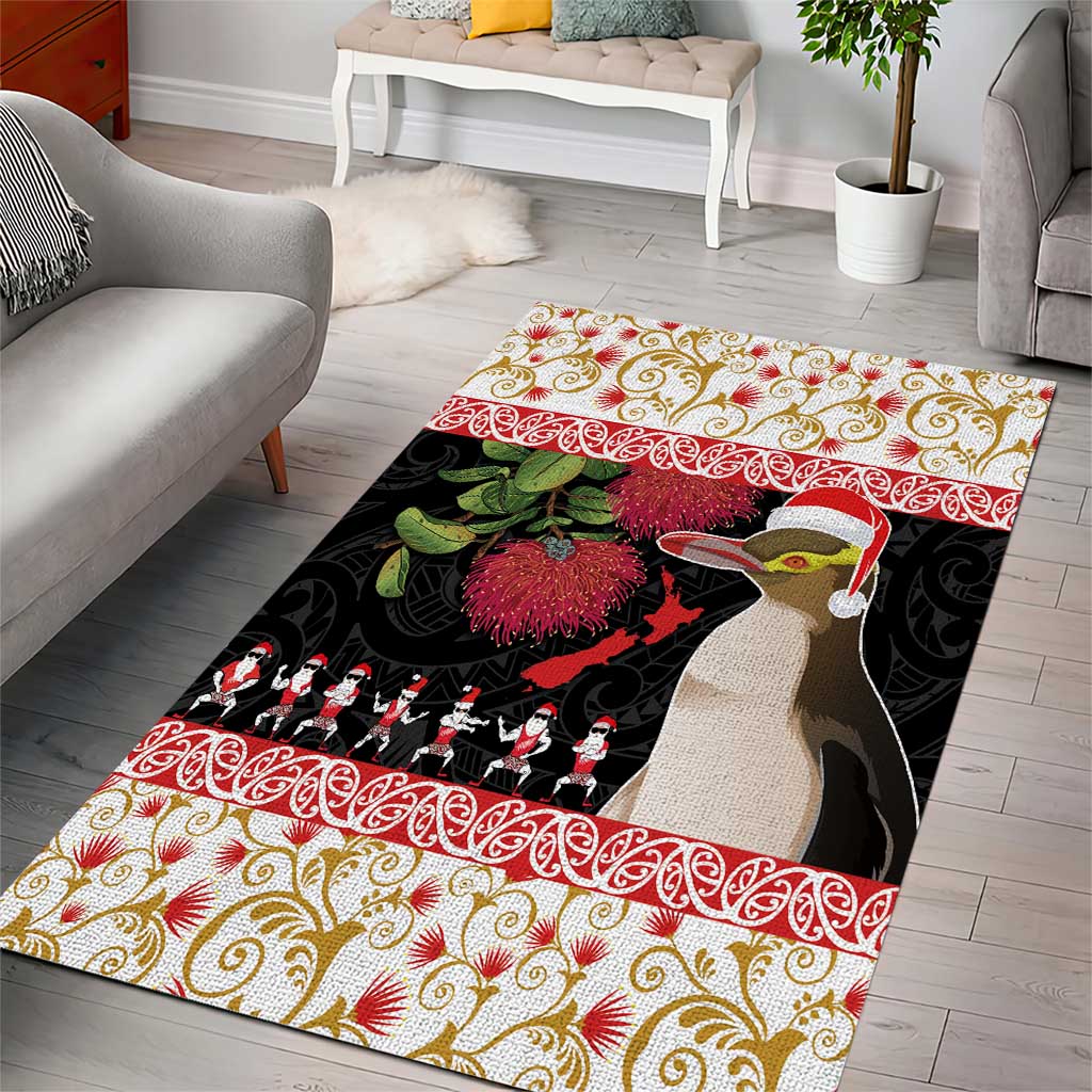 New Zealand Merry Christmas Area Rug Hoiho Xmas - Haka Dance and Pohutukawa LT03 - Polynesian Pride