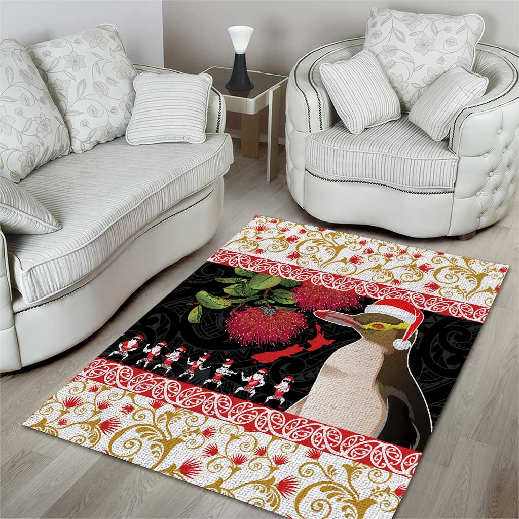 New Zealand Merry Christmas Area Rug Hoiho Xmas - Haka Dance and Pohutukawa LT03 - Polynesian Pride