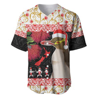 New Zealand Merry Christmas Baseball Jersey Hoiho Xmas - Haka Dance and Pohutukawa LT03 White - Polynesian Pride