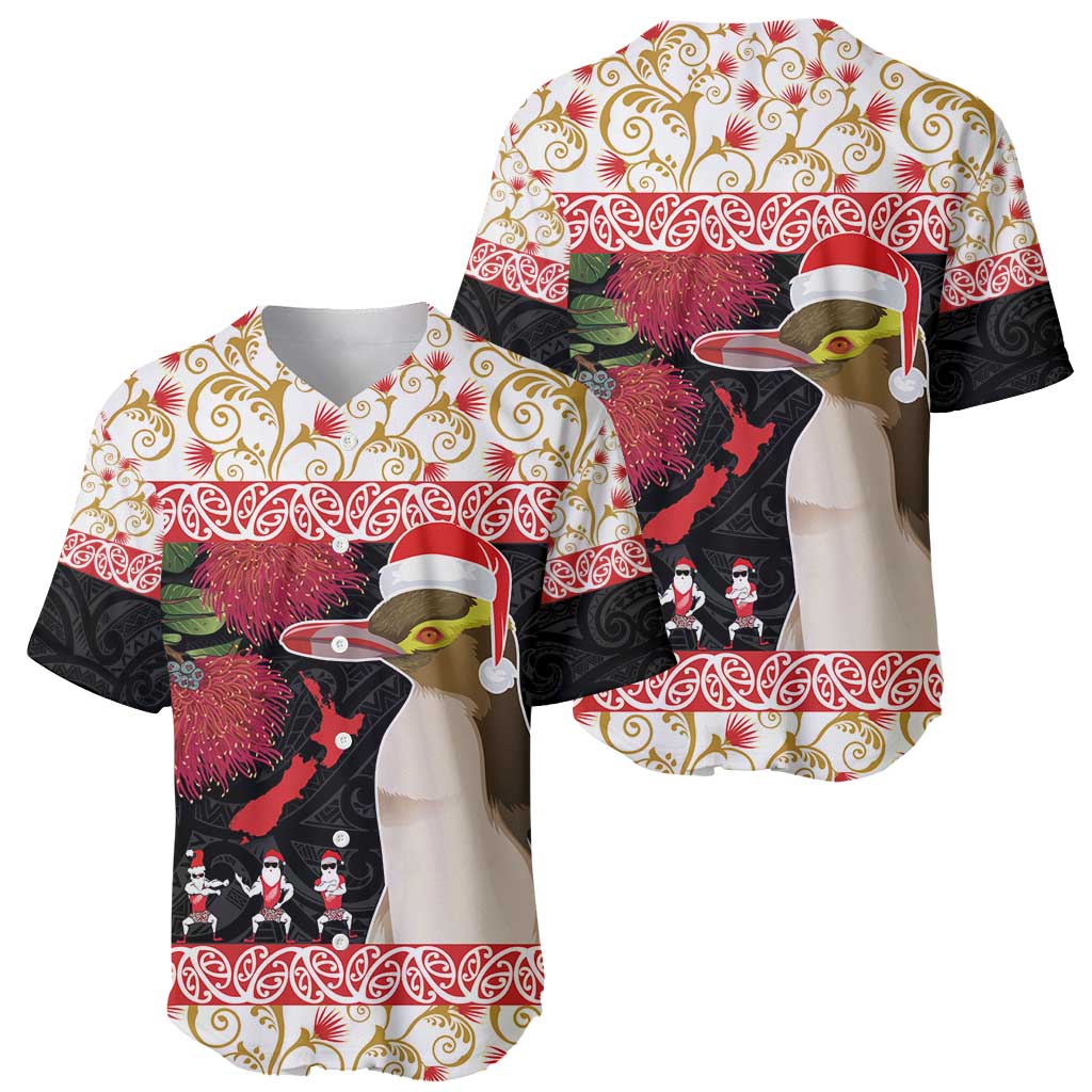 New Zealand Merry Christmas Baseball Jersey Hoiho Xmas - Haka Dance and Pohutukawa LT03 - Polynesian Pride